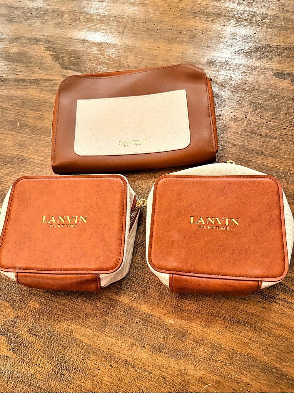 LANVIN Turkish Airlines amenity kit 3-Piece Travel Pouch Set in Brown
